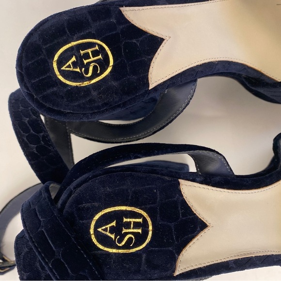 ASH || Boom Velvet Croc Embossed Platform Sandals Heels Midnight Navy 40 - Picture 7 of 11